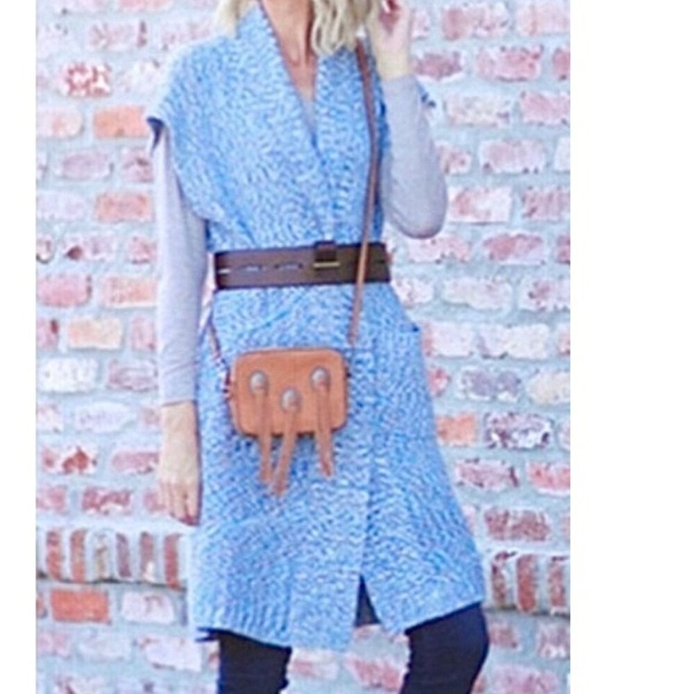 CABI Napa Sweater Cardigan Vest Knit Blue Marled Pockets Small